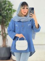 مانتو جین یقه سه دکمه دو جیب کد 6473 - تصویر 3