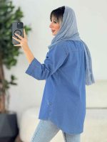 مانتو جین یقه سه دکمه دو جیب کد 6473 - تصویر 6