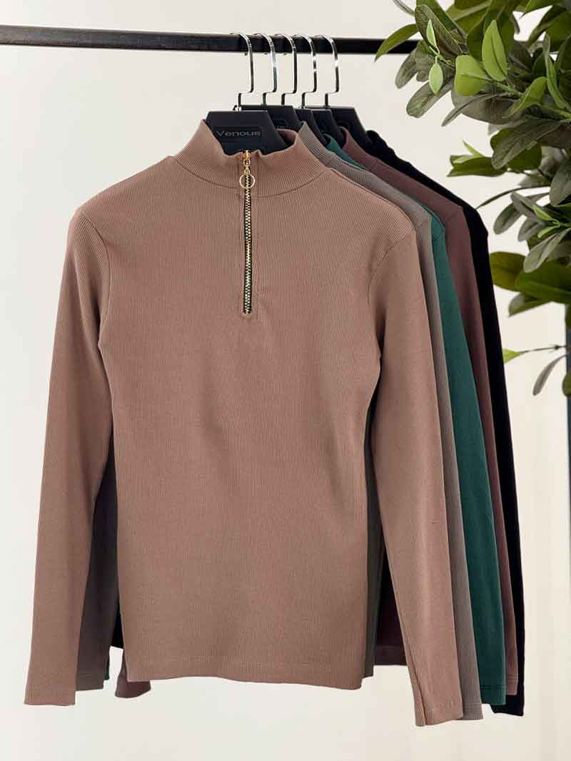 بلوز آستین بلند نیم زیپ کد 7586