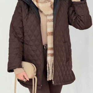 کاپشن کلاه دار لوزی دوزی کد 7652
