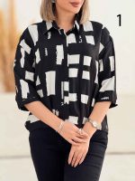 شومیز جلو دکمه آستین کوتاه کد 4863 - تصویر 2