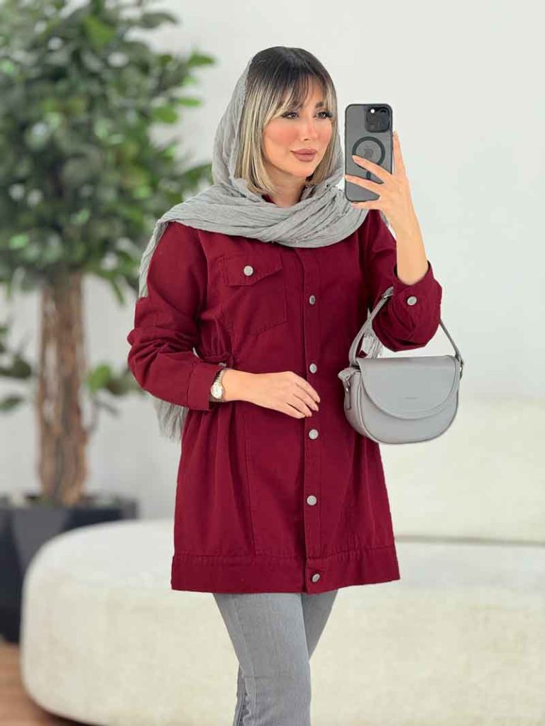 مانتو کتان دو جیب کمرکش کد 7642