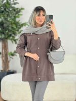 مانتو کتان دو جیب کمرکش کد 7642 - تصویر 2