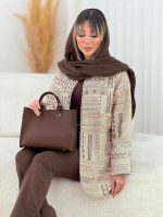 مانتو طرح دار مروارید دوزی کد 7636 - تصویر 3