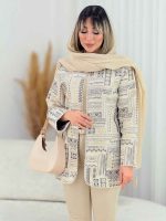 مانتو طرح دار مروارید دوزی کد 7636 - تصویر 14
