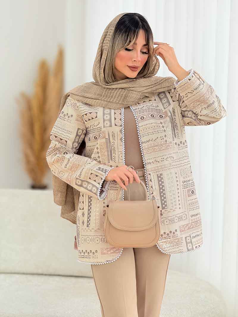 مانتو طرح دار مروارید دوزی کد 7636