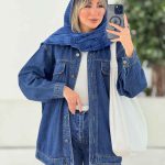 مانتو جین دو جیب پاکتی بغل سه دکمه کد 7639