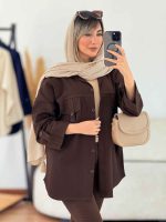 مانتو کتان سر جیب دو دکمه کد 7649 - تصویر 2