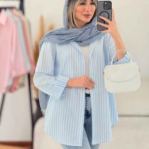 مانتو راه راه آستین پاگن کد 7667