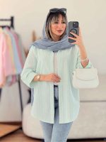 مانتو راه راه آستین پاگن کد 7667 - تصویر 5