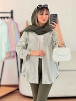 مانتو راه راه آستین پاگن کد 7667 - تصویر 8