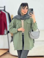 مانتو کتان جیب پاکتی بغل سه دکمه کد 7637 - تصویر 3