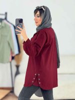 مانتو کتان جیب پاکتی بغل سه دکمه کد 7637 - تصویر 6