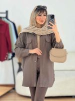 مانتو کتان جیب پاکتی بغل سه دکمه کد 7637 - تصویر 2