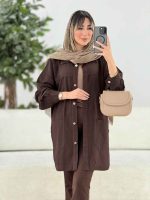 مانتو کتان بغل سه دکمه برش دار کد 7785 - تصویر 3