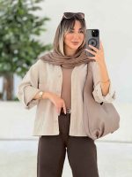 شومیز کتان دو جیب آستین پاگن کد 7646 - تصویر 4