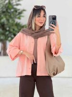 شومیز کتان دو جیب آستین پاگن کد 7646 - تصویر 9