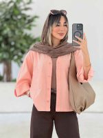 شومیز کتان دو جیب آستین پاگن کد 7646