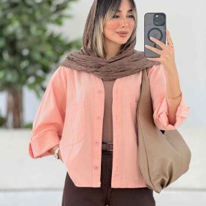 شومیز کتان دو جیب آستین پاگن کد 7646