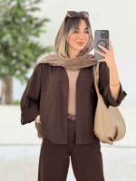 شومیز کتان دو جیب آستین پاگن کد 7646 - تصویر 13