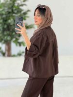 شومیز کتان دو جیب آستین پاگن کد 7646 - تصویر 5