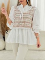 شومیز طرح دار جلو بسته کد 7701