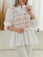 شومیز طرح دار جلو بسته کد 7701 - تصویر 3