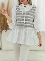 شومیز طرح دار جلو بسته کد 7701 - تصویر 5