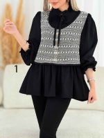 شومیز طرح دار جلو بسته کد 7701 - تصویر 2