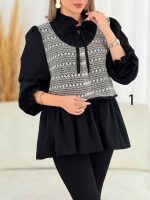 شومیز طرح دار جلو بسته کد 7701 - تصویر 6