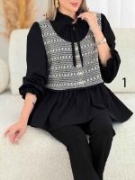 شومیز طرح دار جلو بسته کد 7701 - تصویر 4
