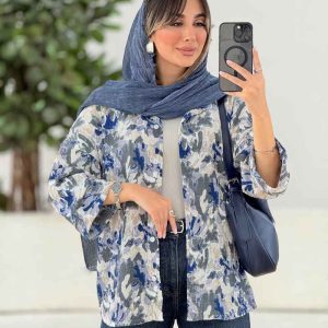 مانتو طرح دار آستین پاکتی آوین کد 7839