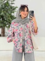 مانتو طرح دار آستین پاکتی آوین کد 7839 - تصویر 6
