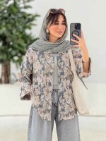 مانتو طرح دار آستین پاکتی آوین کد 7839 - تصویر 11