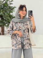 مانتو طرح دار آستین پاکتی آوین کد 7839 - تصویر 3