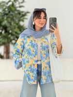 مانتو طرح دار آستین پاکتی آوین کد 7839 - تصویر 4