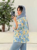 مانتو طرح دار آستین پاکتی آوین کد 7839 - تصویر 14