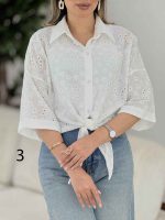 شومیز طرح دار گره ای کد 7862 - تصویر 10
