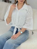 شومیز طرح دار گره ای کد 7862 - تصویر 2