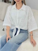 شومیز طرح دار گره ای کد 7862 - تصویر 12