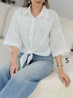 شومیز طرح دار گره ای کد 7862 - تصویر 9