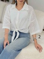 شومیز طرح دار گره ای کد 7862 - تصویر 4