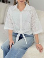 شومیز طرح دار گره ای کد 7862 - تصویر 7
