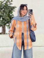 مانتو چهارخونه آستین پاگن کد 7955