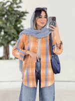 مانتو چهارخونه آستین پاگن کد 7955 - تصویر 6