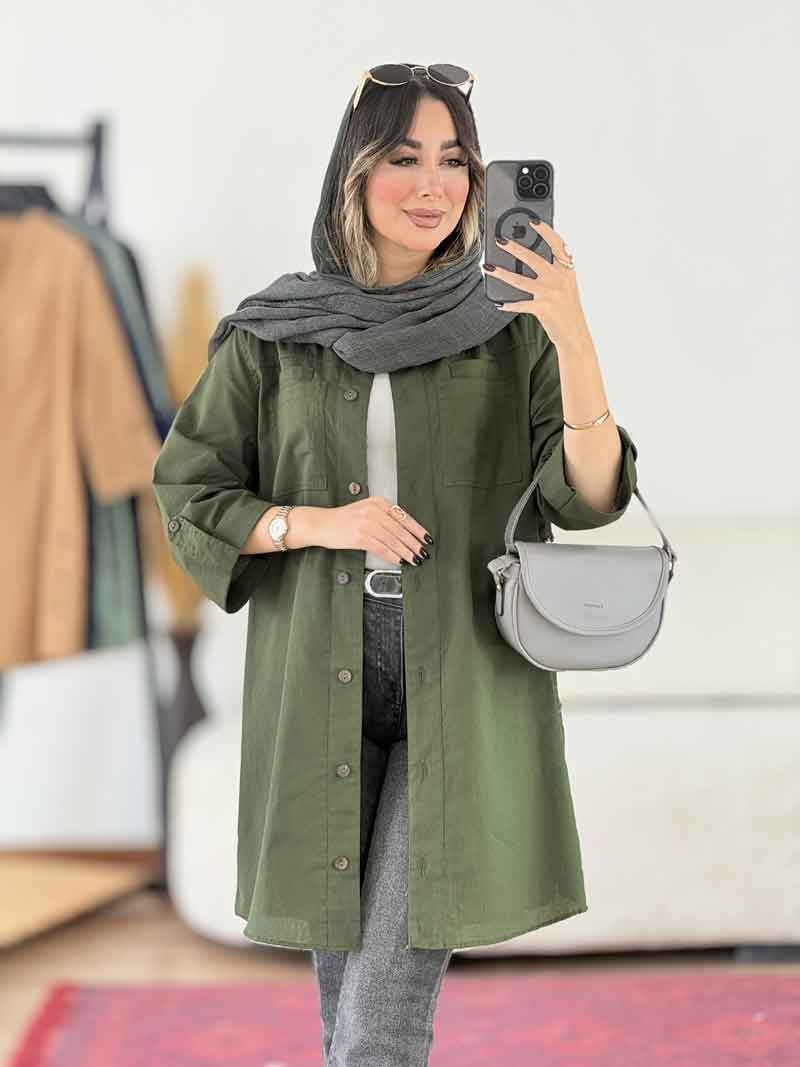 مانتو آستین پاگن جیب دوبل کد 7958 مانتو آستین پاگن جیب دوبل کد 7958