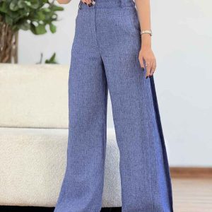 شلوار لینن طرح دار کمرکش کد 7056