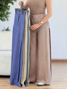 شلوار لینن طرح دار کمرکش کد 7056