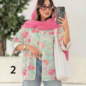 شومیز طرح دار تک جیب دنیز کد 8081