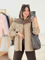 مانتو کتان دوخت دار دو جیب کد 8104 - تصویر 2